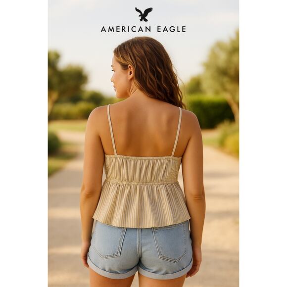 American Eagle Tan & White Striped Tank Sz. L - Picture 2 of 6